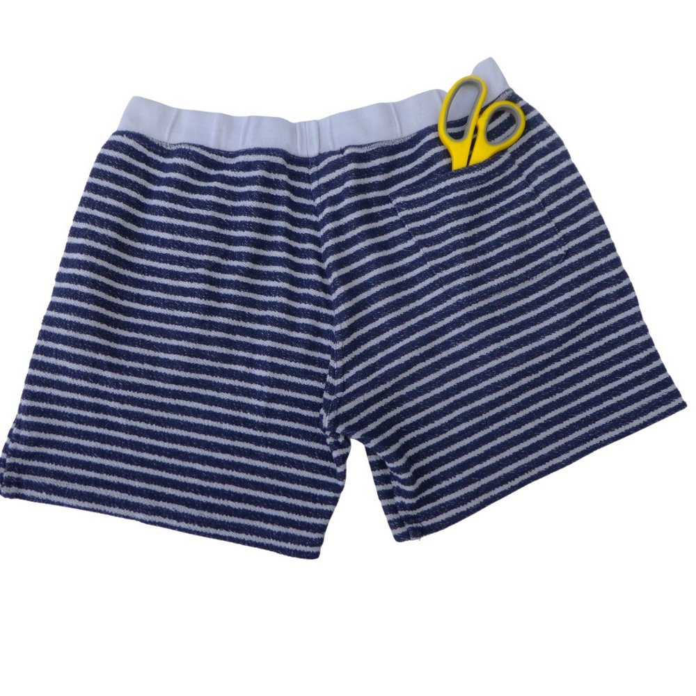 Chubbies Terrycloth Shorts Navy Blue White Stripe Pockets Comfy USA L Large - Picture 4 of 5